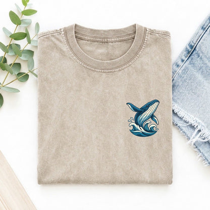 Whale And Waves Left Chest Vintage T-shirt – Off White