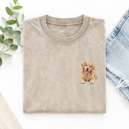 Golden Retriever Head Tilt Left Chest Vintage T-shirt – Off White