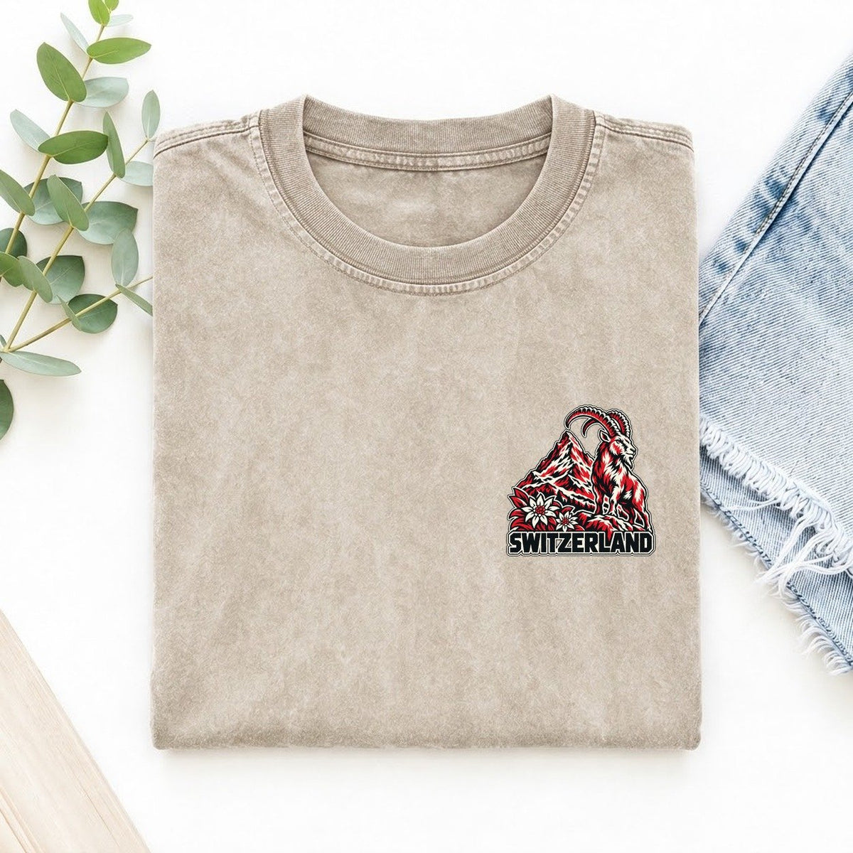 Switzerland Country Pride Left Chest Vintage T-shirt – Off White