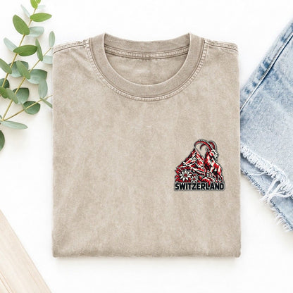 Switzerland Country Pride Left Chest Vintage T-shirt – Off White