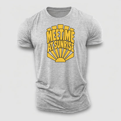 Meet Me At Sunrise Sunburst Sayings Cotton T-Shirt – Sport Grey