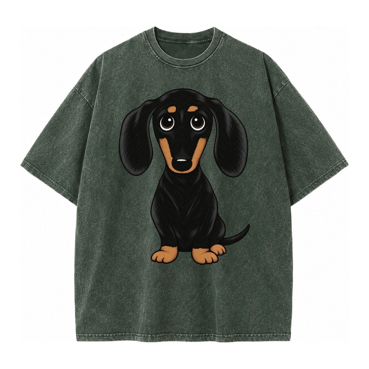 Vintage Style Dachshund Print Vintage T-shirt – Forest Mist