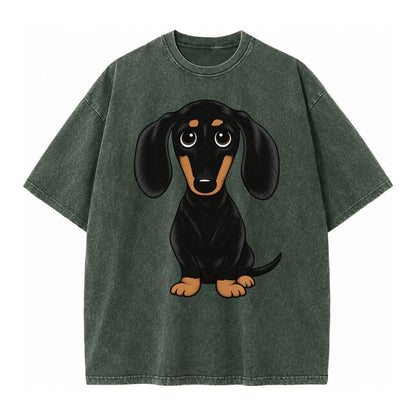 Vintage Style Dachshund Print Vintage T-shirt – Forest Mist