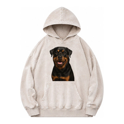 Rottweiler Powerful Guardian Vintage Washed Hoodie – Off White