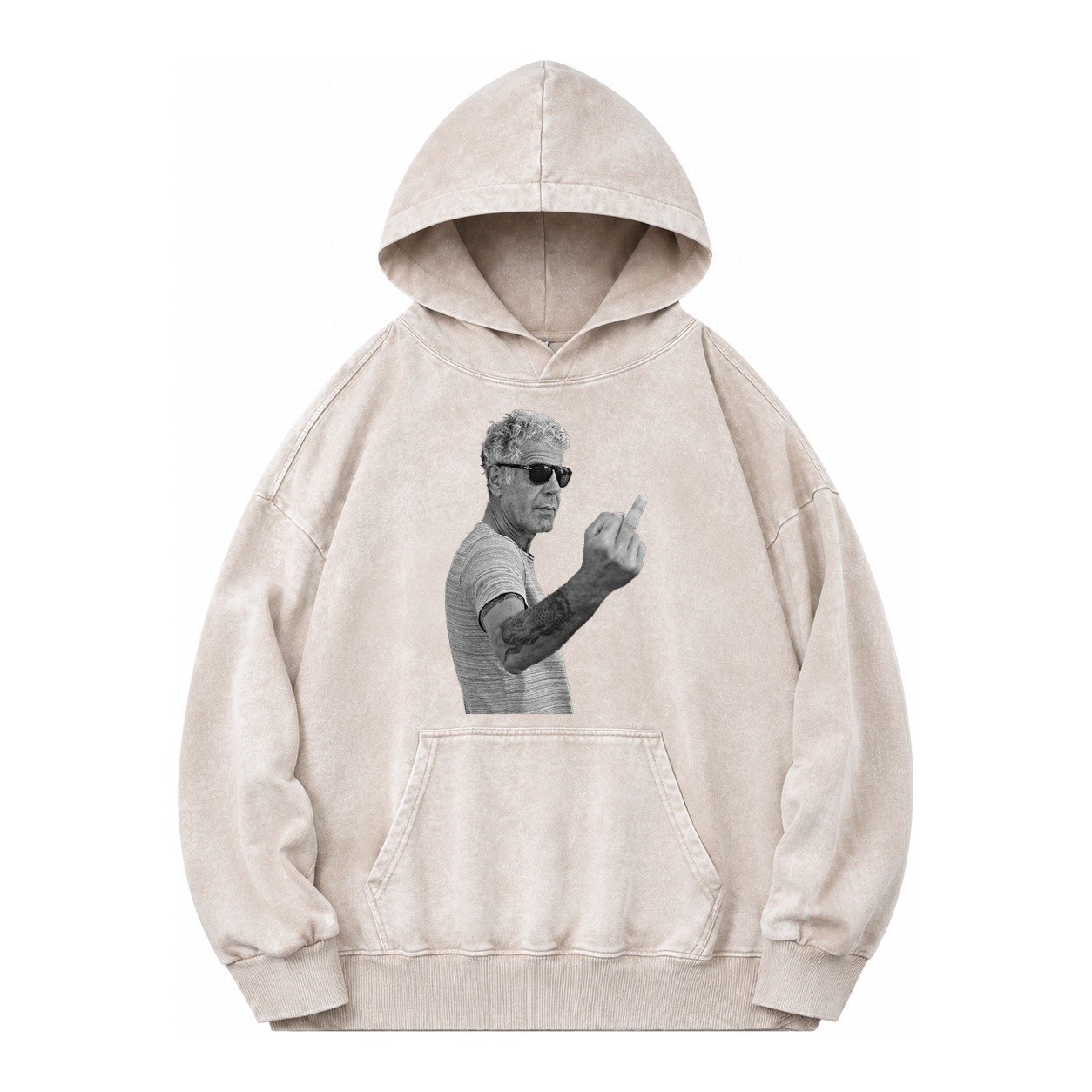 Anthony Bourdain Middle Finger Vintage Washed Hoodie – Off White