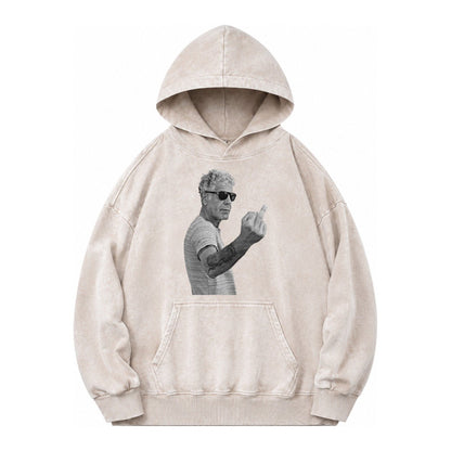 Anthony Bourdain Middle Finger Vintage Washed Hoodie – Off White
