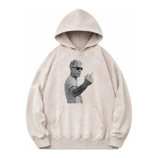 Anthony Bourdain Middle Finger Vintage Washed Hoodie – Off White