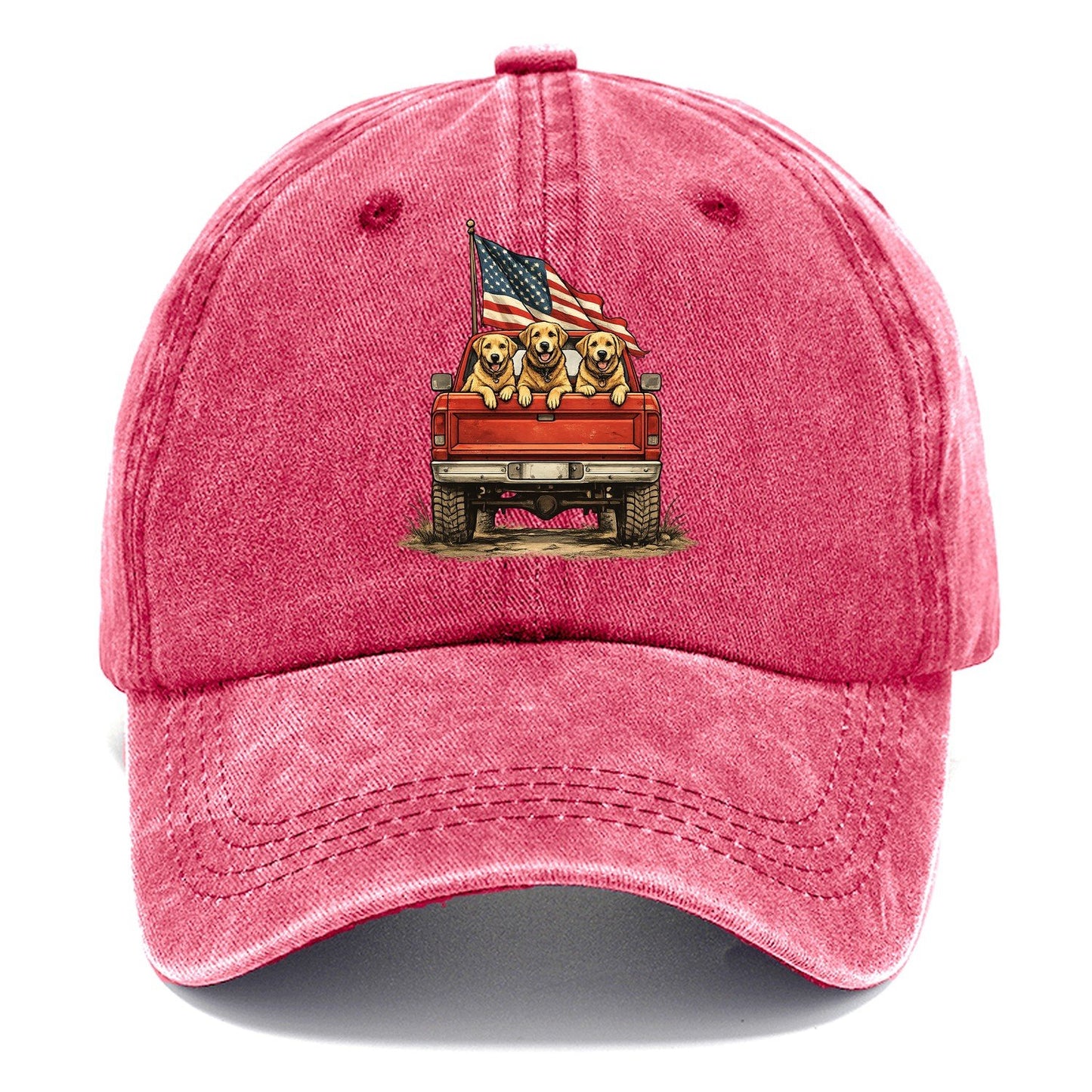 Golden Retriever Patriotic Truck Crew Classic Cap – Pomegranate Blush