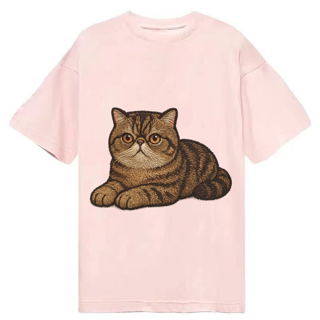 Exotic Shorthair Flat Face Plush Coat Relaxed Lying Down Wit Classic T-shirt – Pink