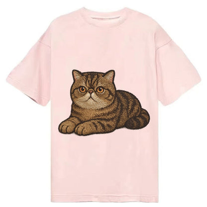 Exotic Shorthair Flat Face Plush Coat Relaxed Lying Down Wit Classic T-shirt – Pink