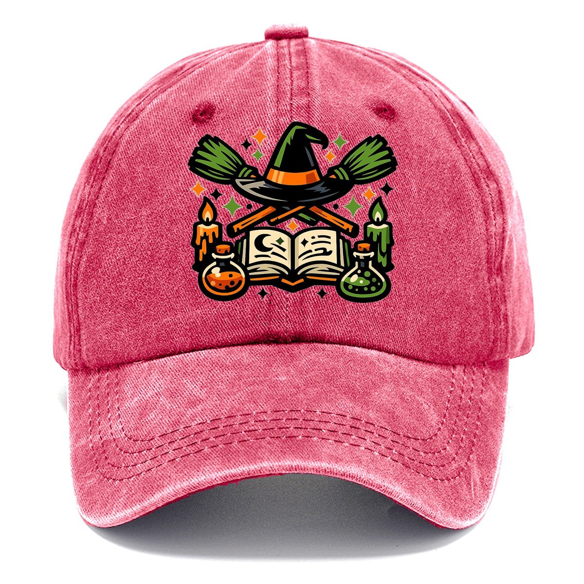 Witch Spellbook Crossed Brooms Classic Cap – Pomegranate Blush