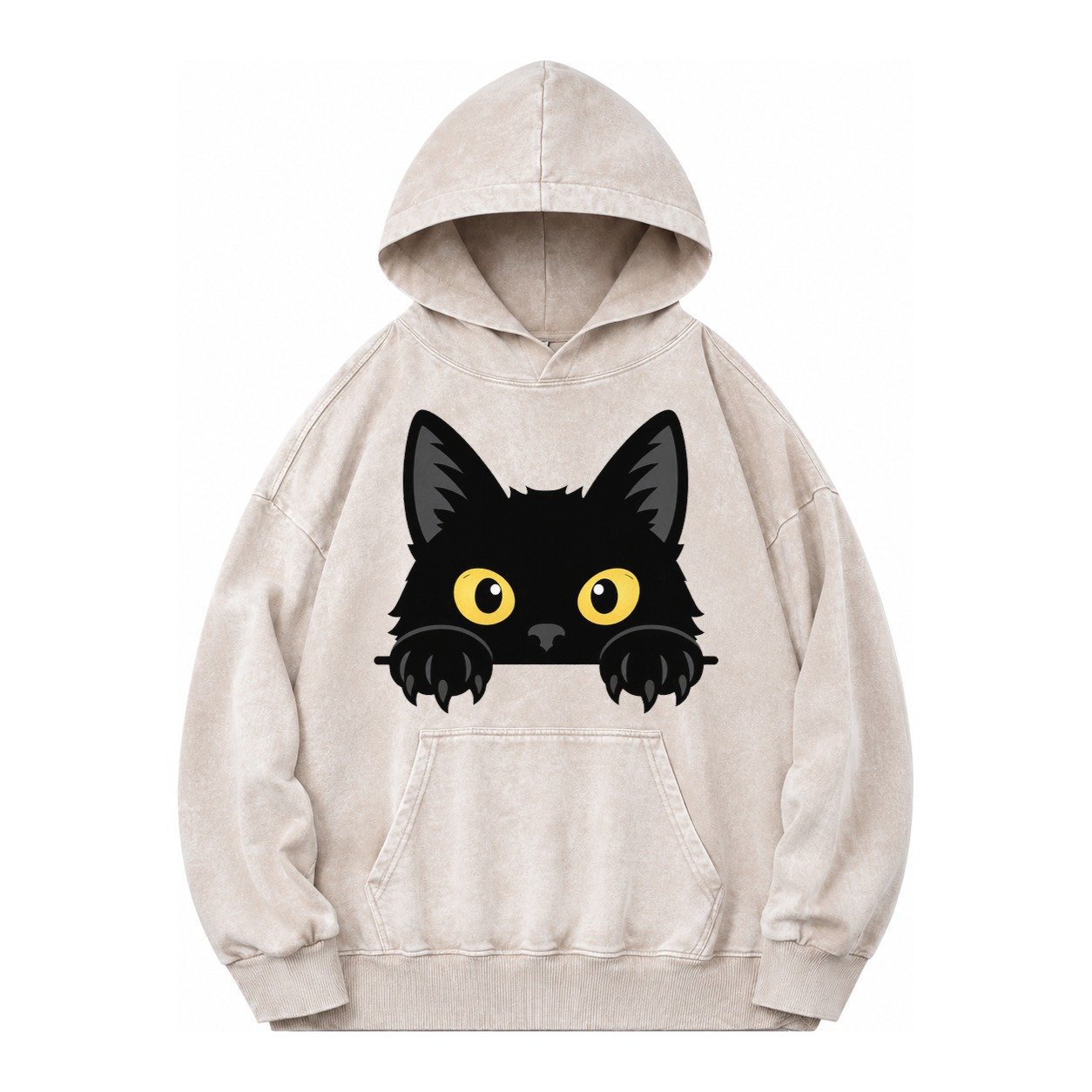 Black Cat Vintage Washed Hoodie – Off White