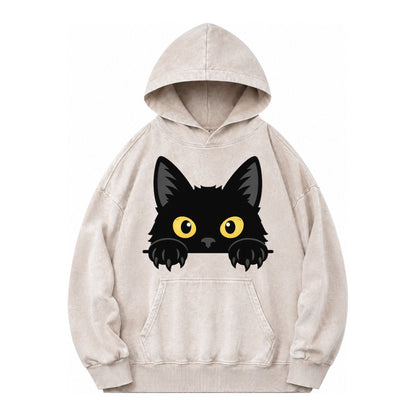Black Cat Vintage Washed Hoodie – Off White