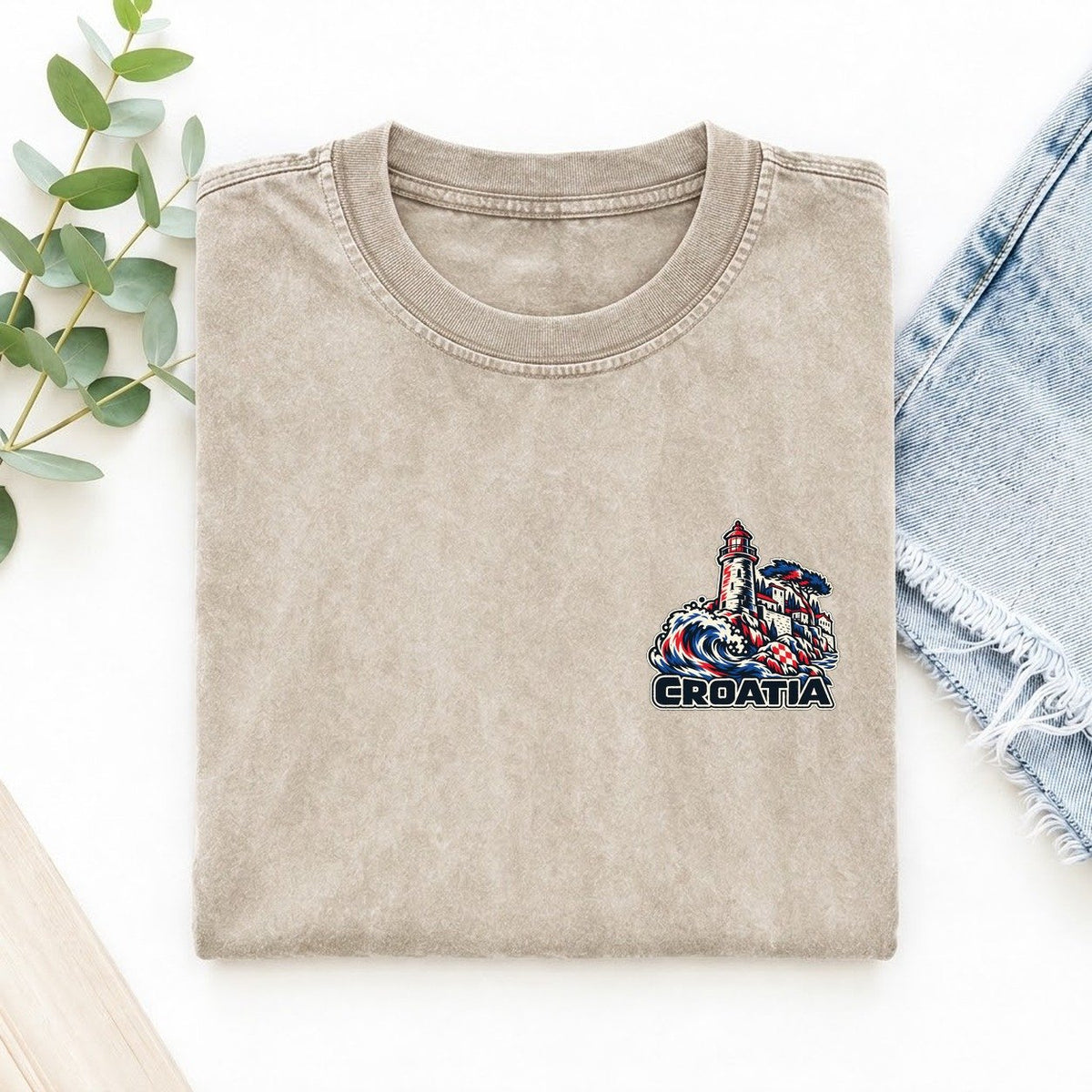 Croatia Country Pride Left Chest Vintage T-shirt – Off White