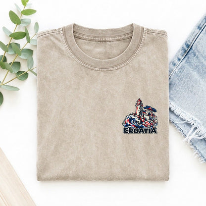 Croatia Country Pride Left Chest Vintage T-shirt – Off White