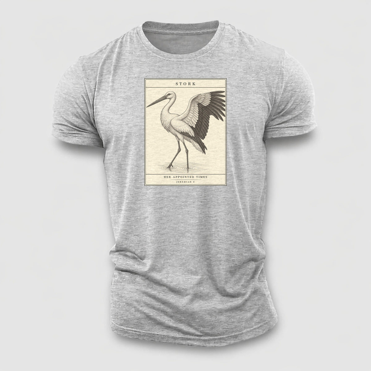 Stork Specimen Plate Creature Canticle Cotton T-Shirt – Sport Grey