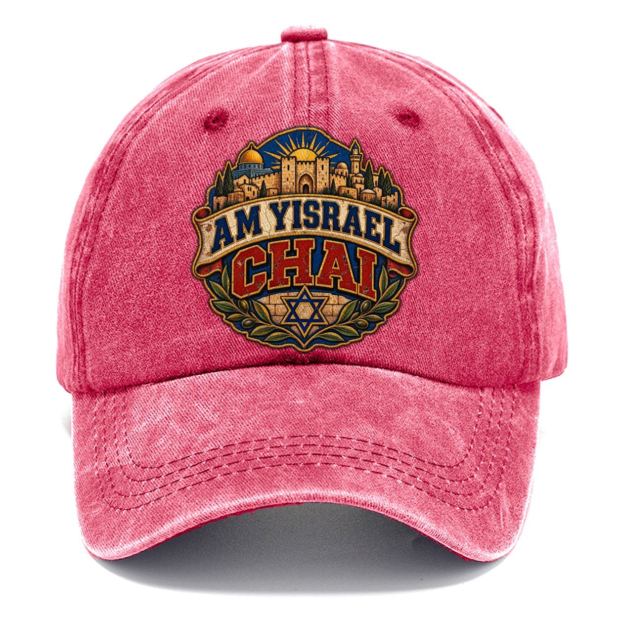 Am Yisrael Chai Lettering Jerusalem Classic Cap – Pomegranate Blush