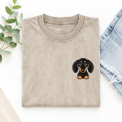Retro Dachshund Left Chest Vintage T-shirt – Off White
