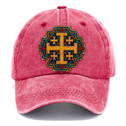 Armenian Hand Painted Ceramic Tile Jerusalem Cross Classic Cap – Pomegranate Blush