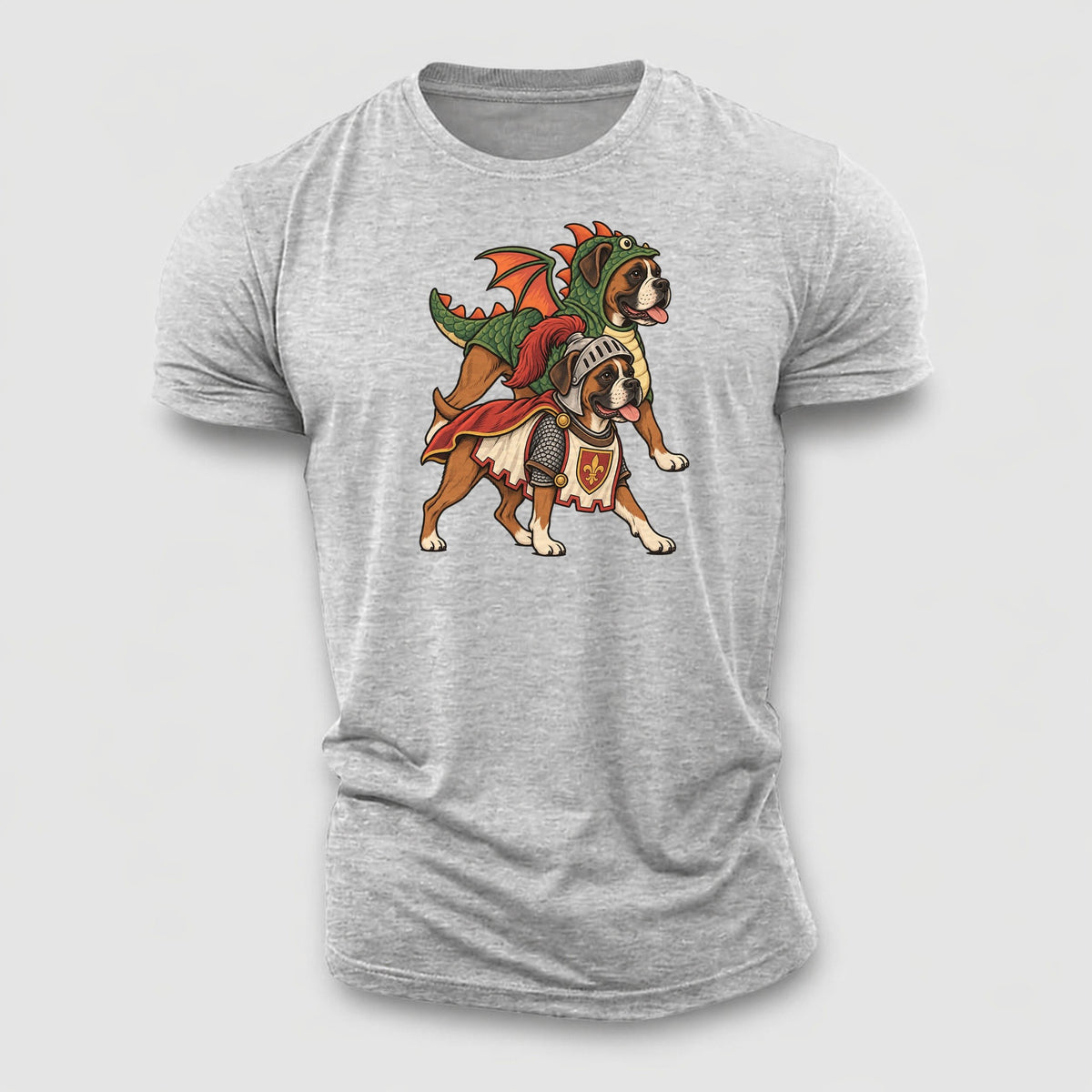2 Boxers In Halloween Costumes Hdp 32 Parade Lineup Halloween Dog Parade Cotton T-Shirt – Sport Grey