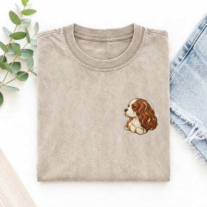 Cavalier Ribbon Ear Keepsake Emblem Left Chest Vintage T-shirt – Off White