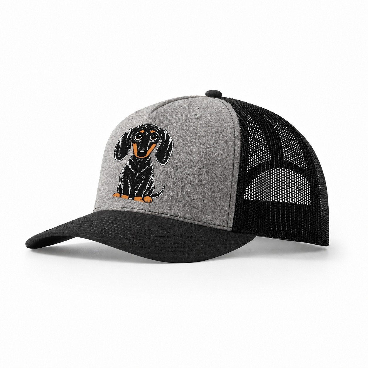 Retro Dachshund Trucker Hat – Grey-Black