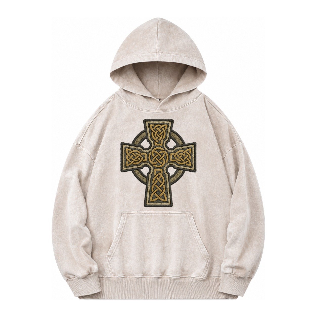 Celtic Cross Vintage Washed Hoodie – Off White