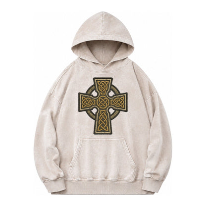 Celtic Cross Vintage Washed Hoodie – Off White