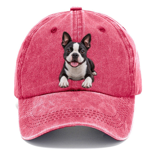 Boston Terrier Lying Down Top Breeds Classic Cap – Pomegranate Blush