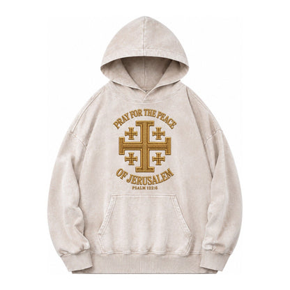 Jerusalem Cross Vintage Washed Hoodie – Off White