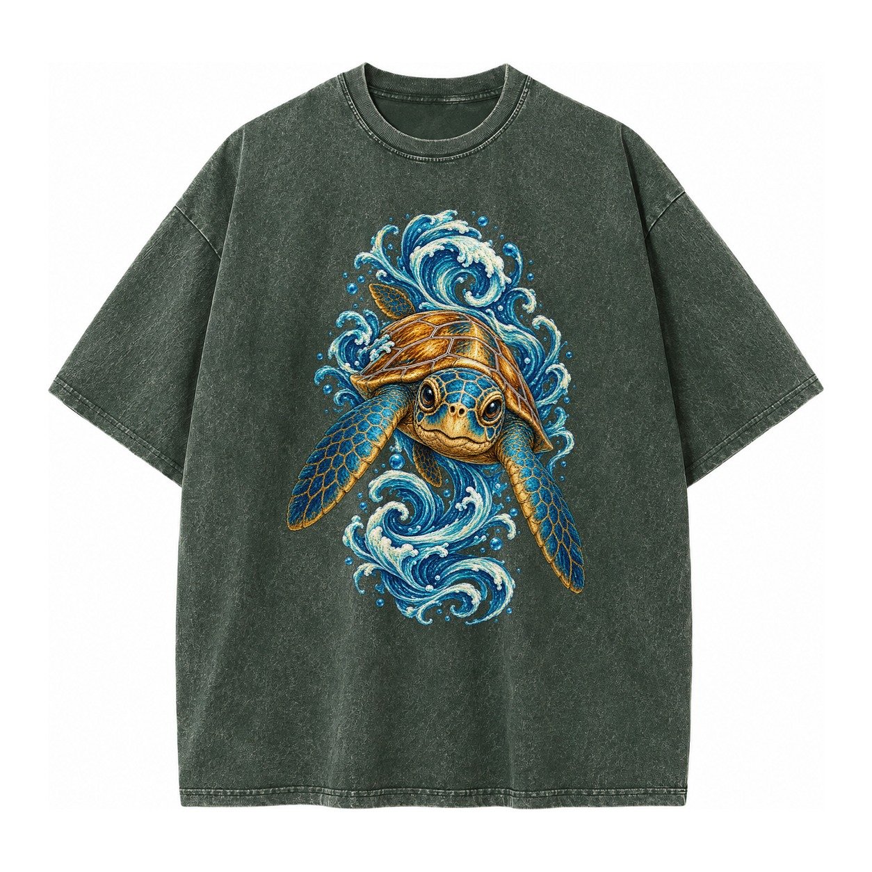 Ornate Sea Turtle Vintage T-shirt – Forest Mist