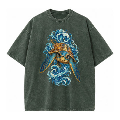 Ornate Sea Turtle Vintage T-shirt – Forest Mist