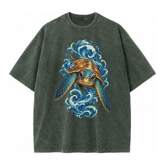 Ornate Sea Turtle Vintage T-shirt – Forest Mist