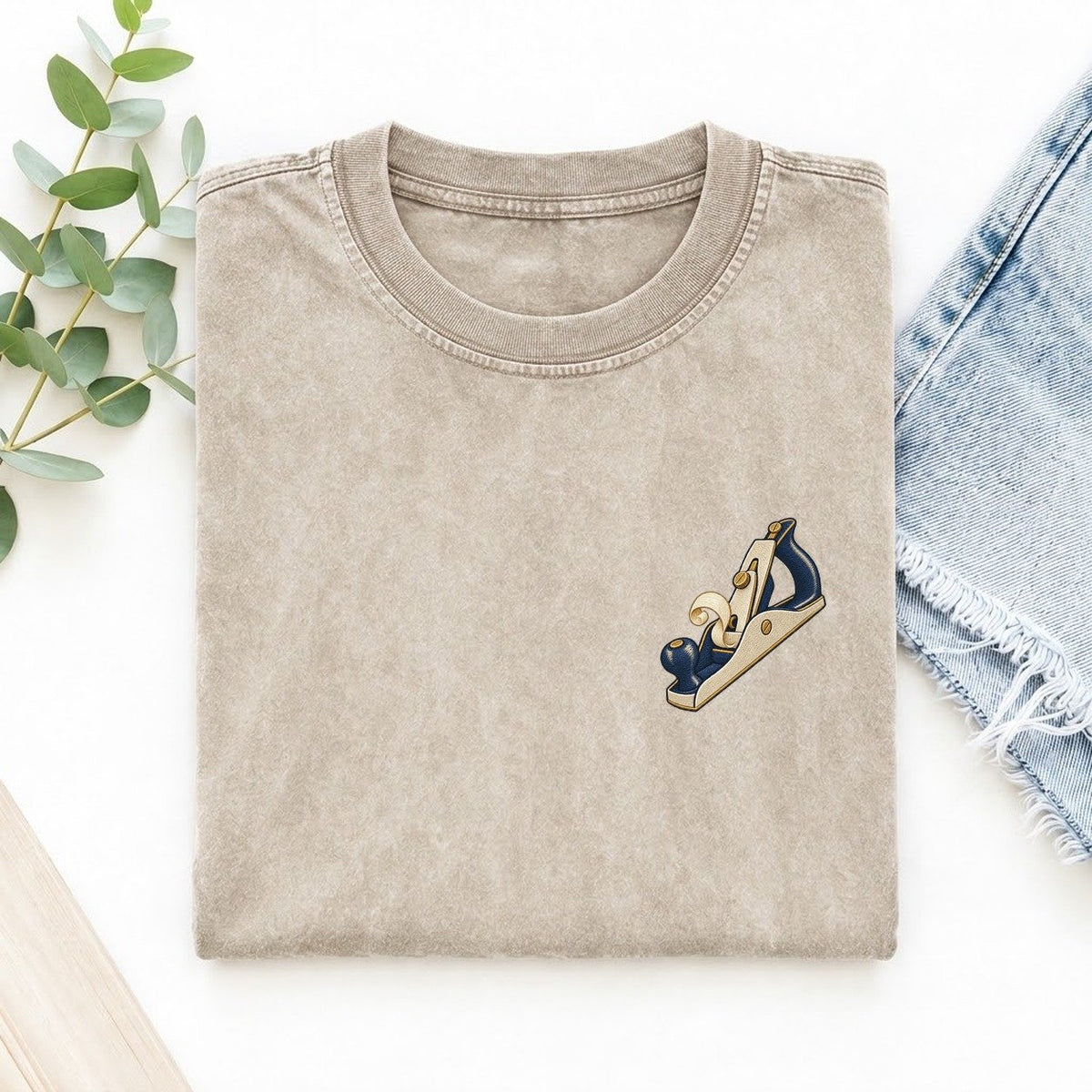 Wood Plane Symbol Emblems Left Chest Vintage T-shirt – Off White