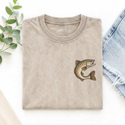 Brown Trout Upturn Keepsake Emblem Left Chest Vintage T-shirt – Off White