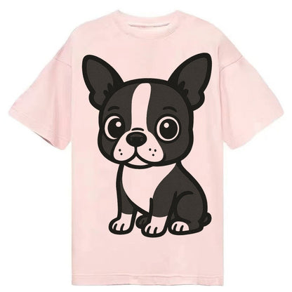 Boston Terrier Black And White Sitting Pose With Tuxedo Mark Classic T-shirt – Pink