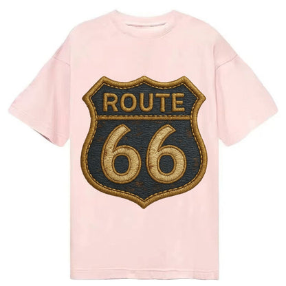 Route 66 Highway Shield With Worn Paint Classic T-shirt – Pink