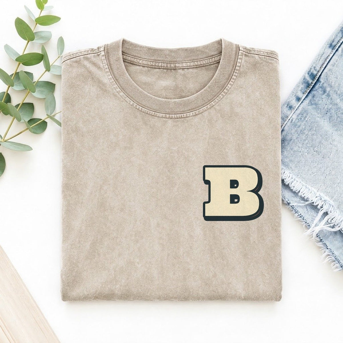Initial B Left Chest Vintage T-shirt – Off White