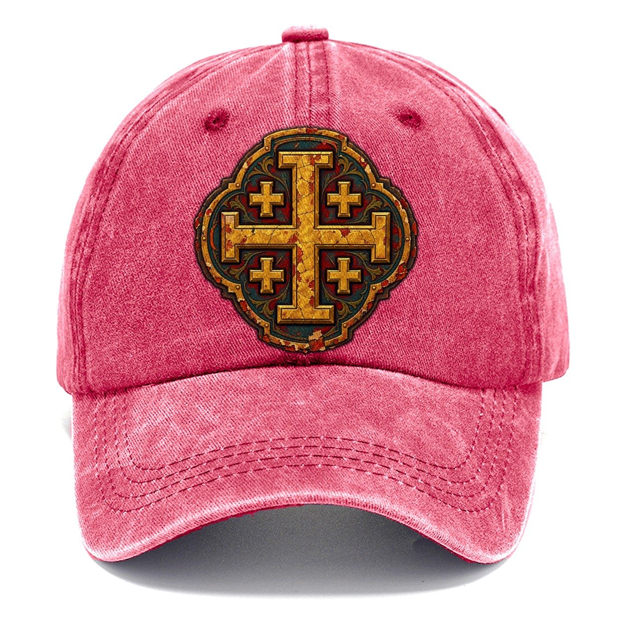 Gold Leaf On Gesso Panel Jerusalem Cross Classic Cap – Pomegranate Blush