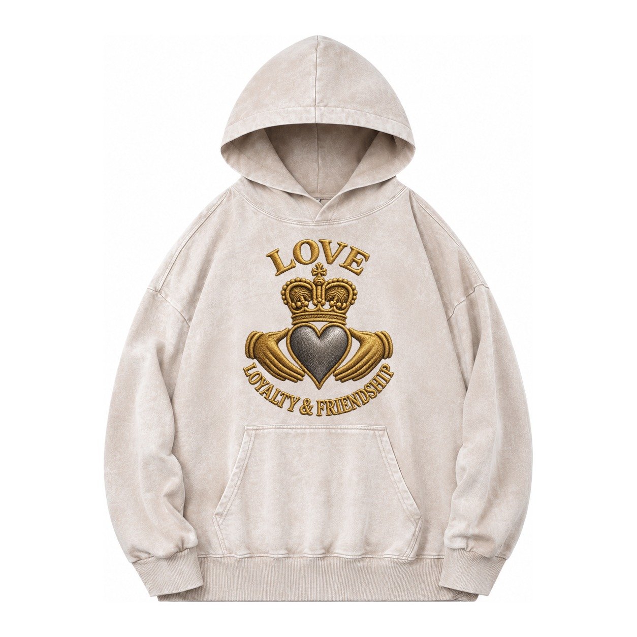 Claddagh Symbol Vintage Washed Hoodie – Off White