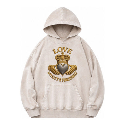 Claddagh Symbol Vintage Washed Hoodie – Off White