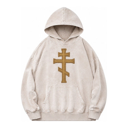 Orthodox Cross Vintage Washed Hoodie – Off White