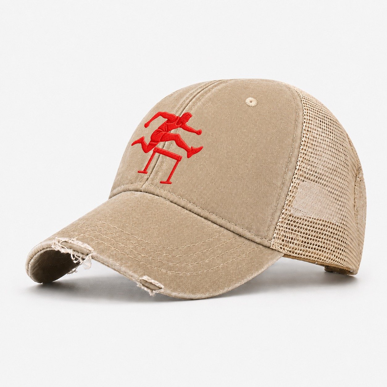 Hurdler Trail Leg Cut Micro Motion Mark Washed Trucker Hat – Khaki
