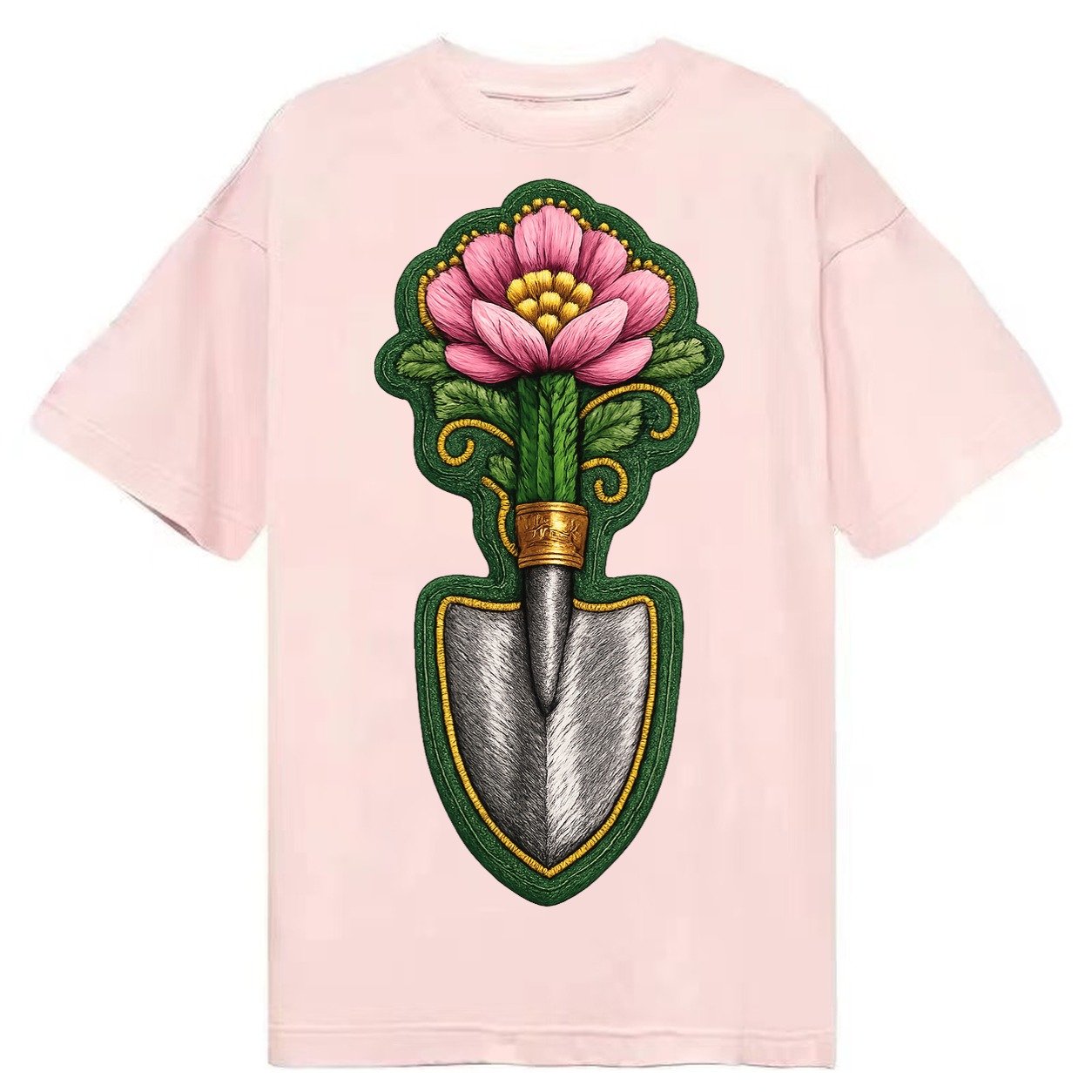 Embroidered Patch Design Gardening Trowel Flower Garden Tool Classic T-shirt – Pink