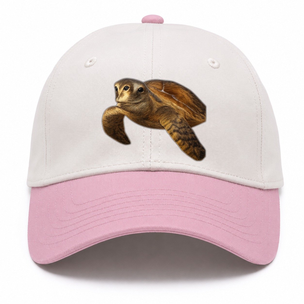 Sea Turtle Portrait Design Two Tone Cap – Pink