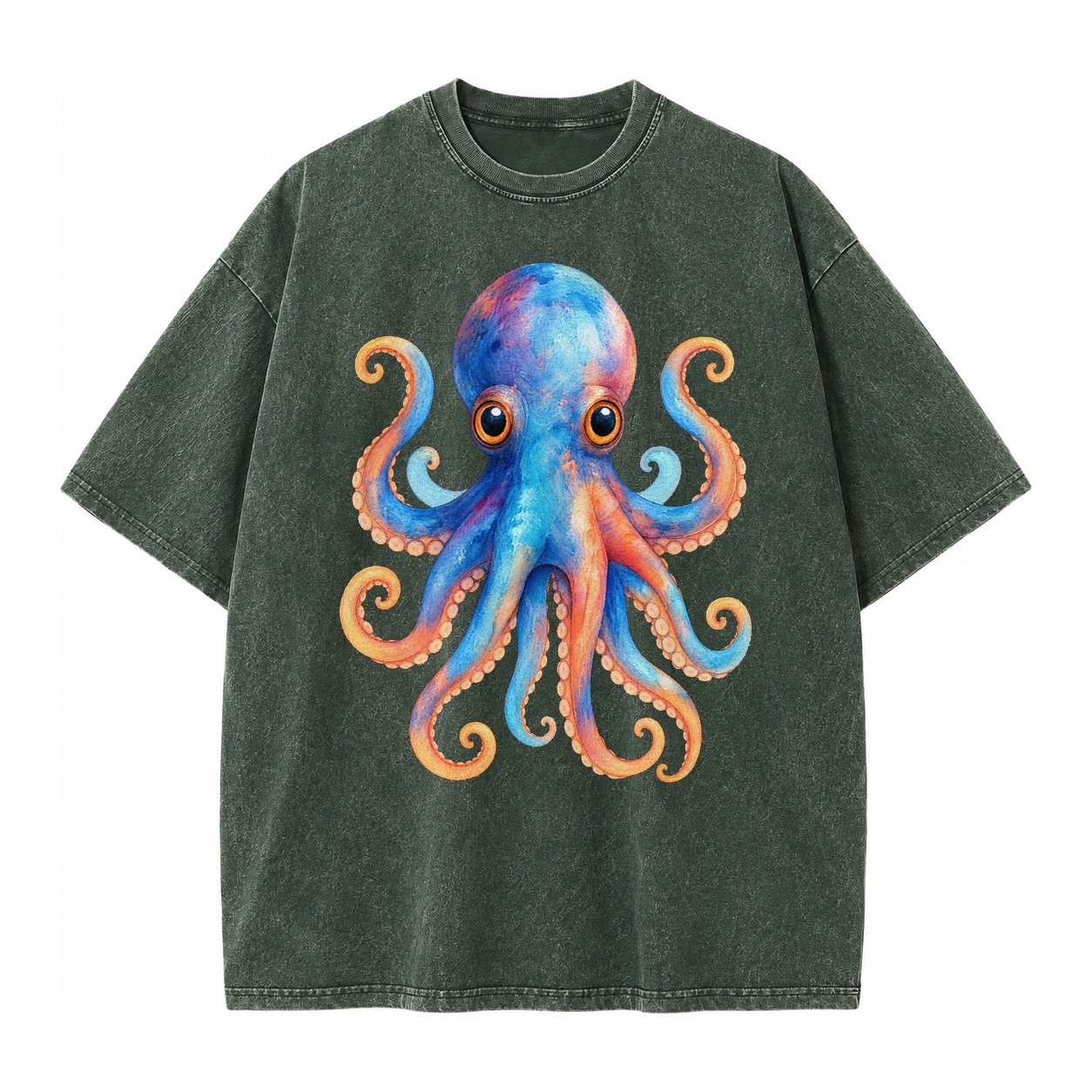 Octopus Cute Vintage T-shirt – Forest Mist