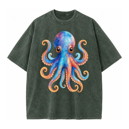 Octopus Cute Vintage T-shirt – Forest Mist