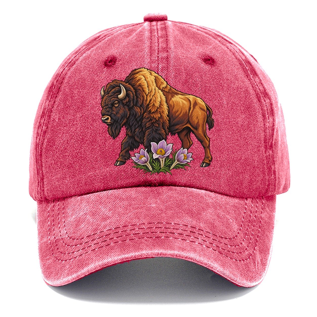 Wood Bison And Prairie Crocus Canada Cultural Icons Classic Cap – Pomegranate Blush