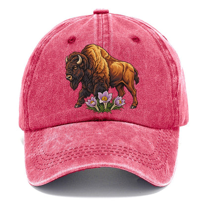Wood Bison And Prairie Crocus Canada Cultural Icons Classic Cap – Pomegranate Blush