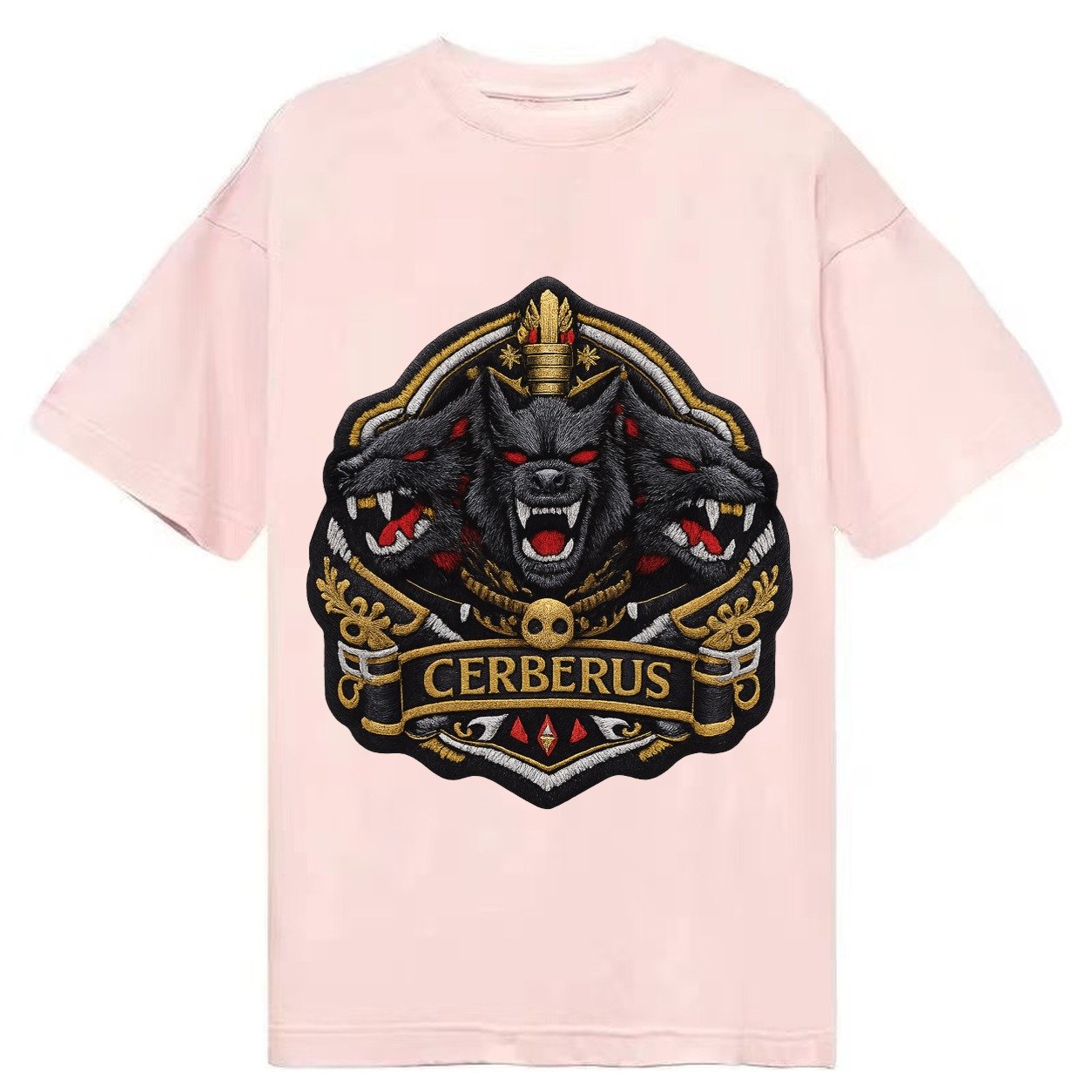 Embroidered Patch Design Cerberus Three Heads Triple Hound I Classic T-shirt – Pink